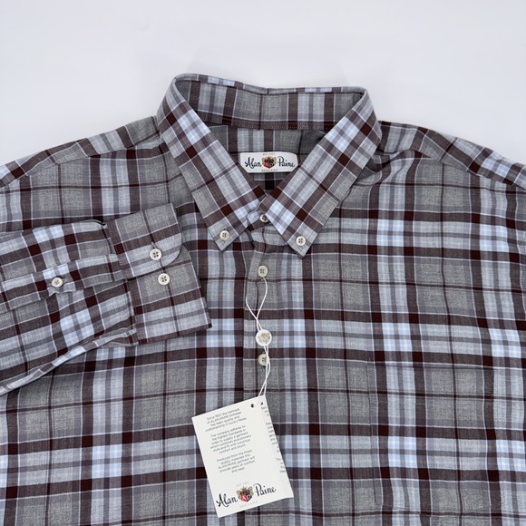 Alan Paine Other - Alan Paine Mens XXL Grey Brown Blue Plaid Button Down Shirt 100% Cotton NWT